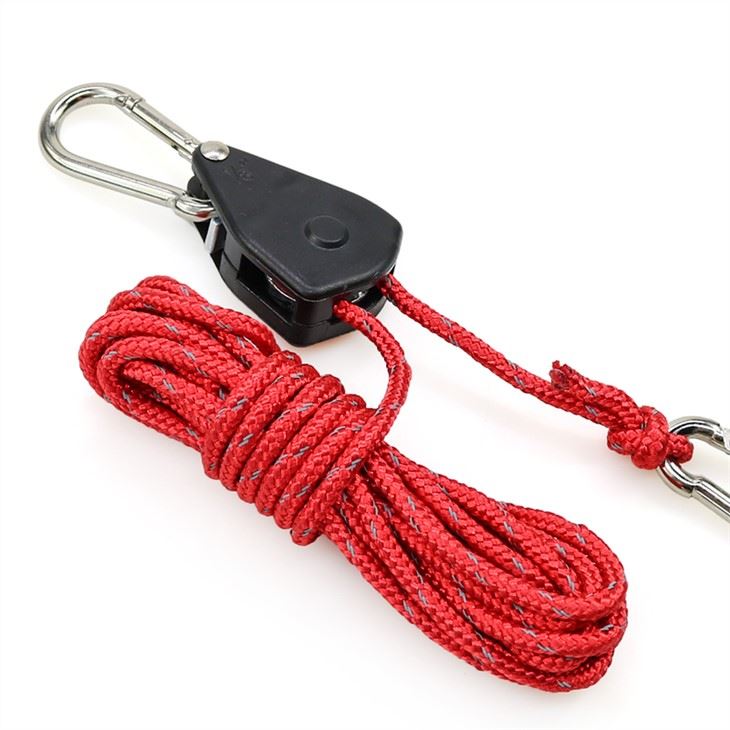 Adjustable 1/8'' Reflective Rope Ratchet Carabiner Hook Heavy Duty Holder Tie Down Hanger