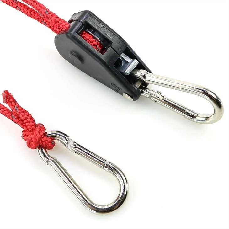 Adjustable 1/8'' Reflective Rope Ratchet Carabiner Hook Heavy Duty Holder Tie Down Hanger