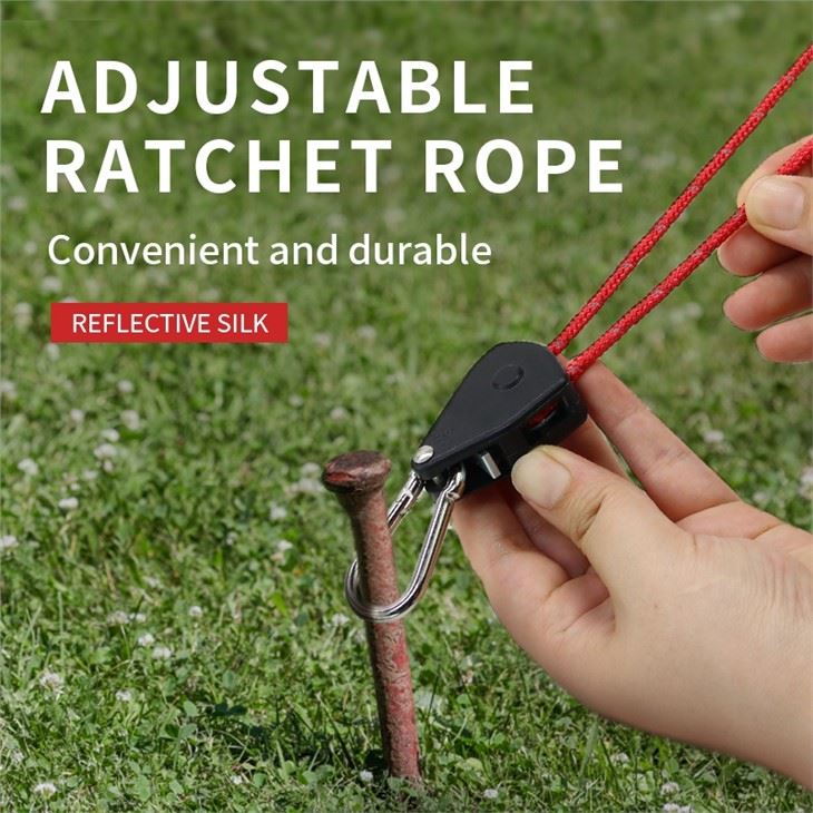 Adjustable 1/8'' Reflective Rope Ratchet Carabiner Hook Heavy Duty Holder Tie Down Hanger