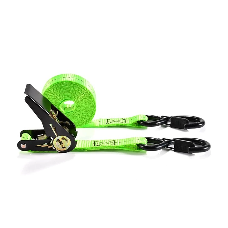 Polyester Black E Coating Ratchet Strap With Safety Latch S Hooks