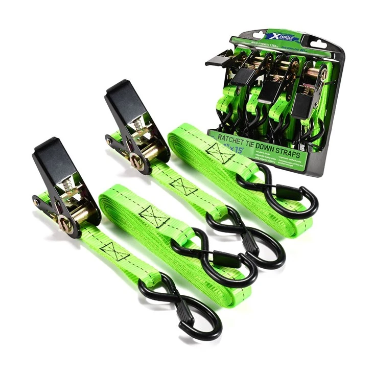 Polyester Black E Coating Ratchet Strap With Safety Latch S Hooks